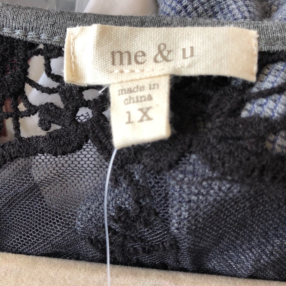 Me & You Womens Top Lace Black Back Gray 3/4  1X - Picture 5 of 7